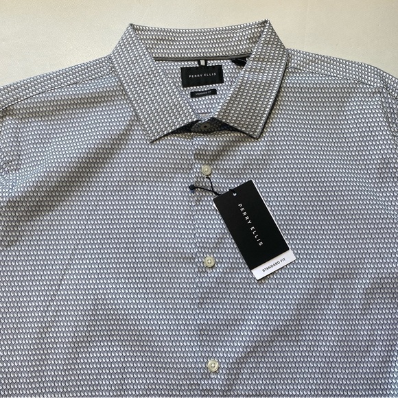 NEW Big & Tall Perry Ellis Long Sleeve Button Front Shirt OekoTEX Cotton White - Picture 6 of 11